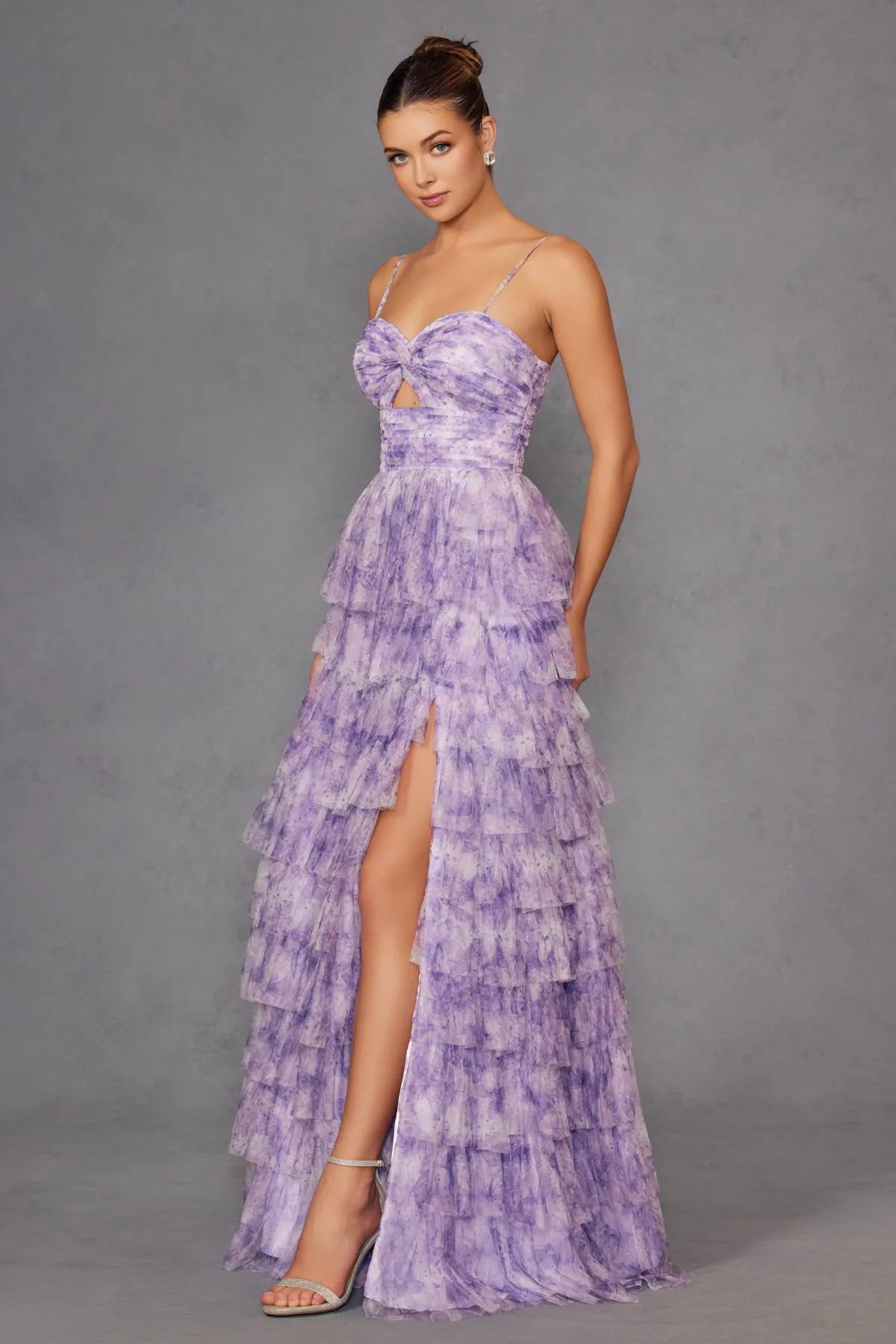 Juliet JT2508A Sweetheart Keyhole Neckline Ruffled Tier Skirt Gown