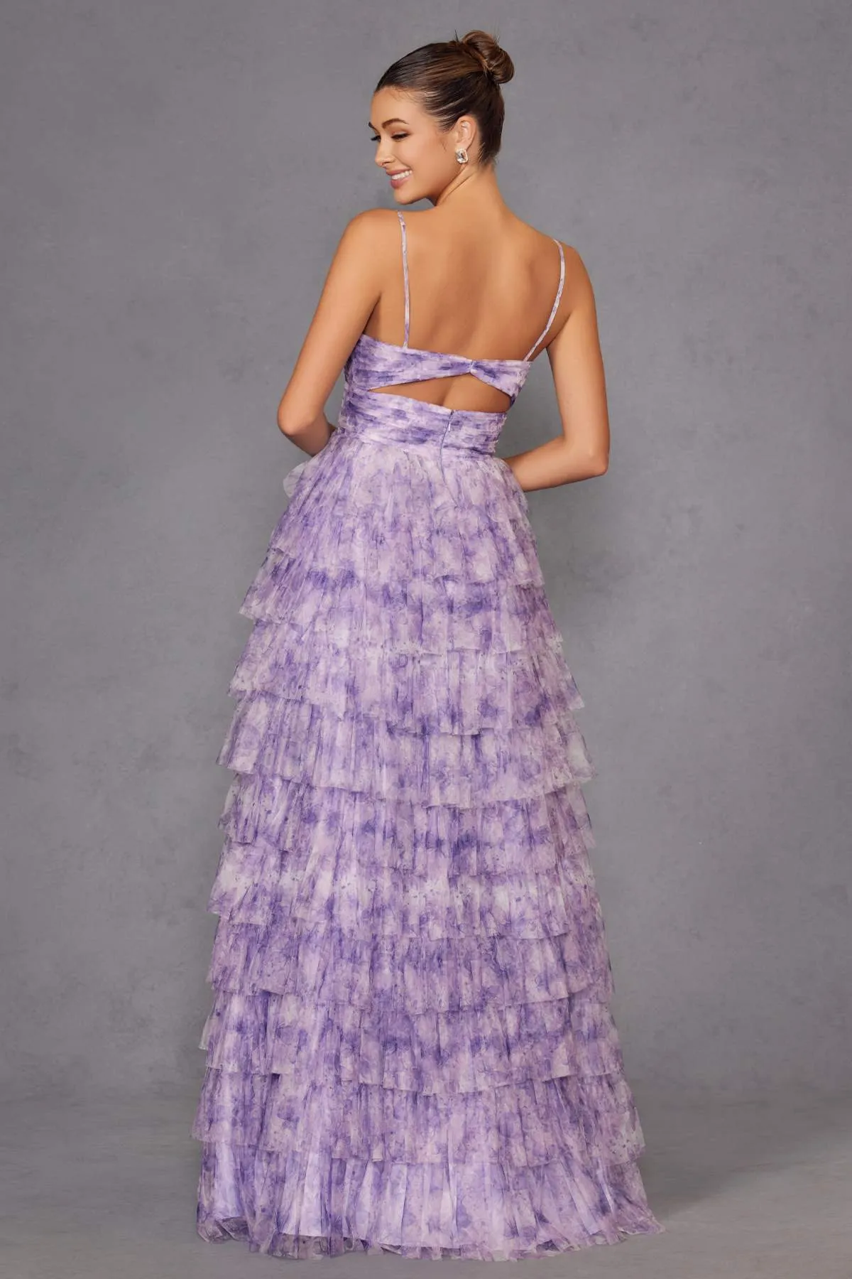Juliet JT2508A Sweetheart Keyhole Neckline Ruffled Tier Skirt Gown