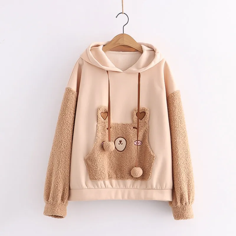 KHAKI CUTE BEAR EARS HOODIE UB3403