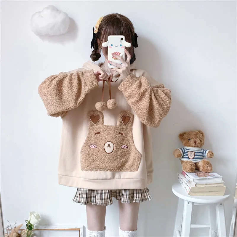 KHAKI CUTE BEAR EARS HOODIE UB3403