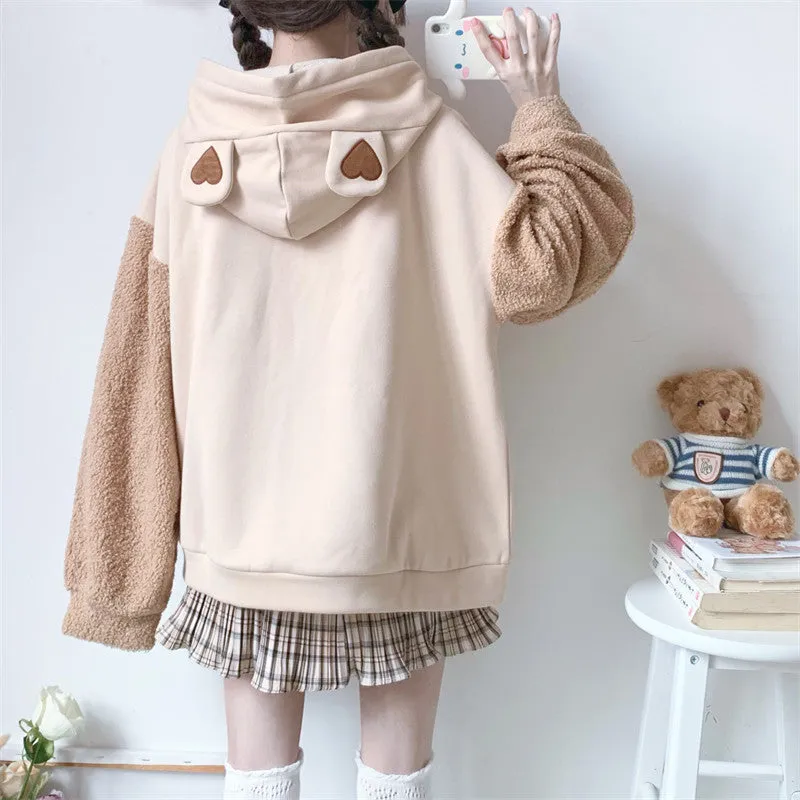 KHAKI CUTE BEAR EARS HOODIE UB3403