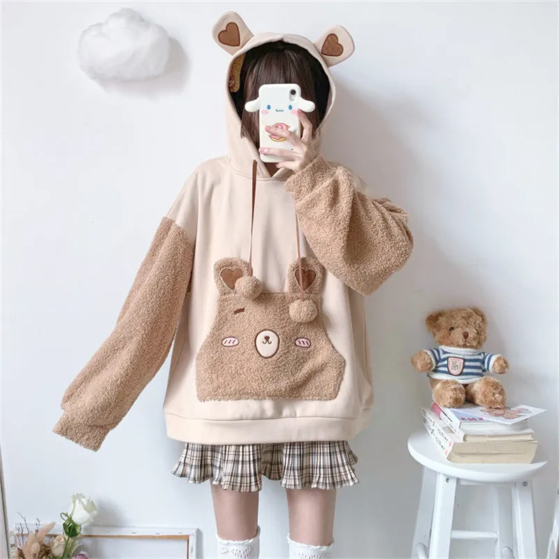 KHAKI CUTE BEAR EARS HOODIE UB3403