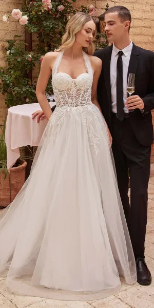 Ladivine CD827W Long Convertible Tulle Strap A-Line Wedding Ball Gown