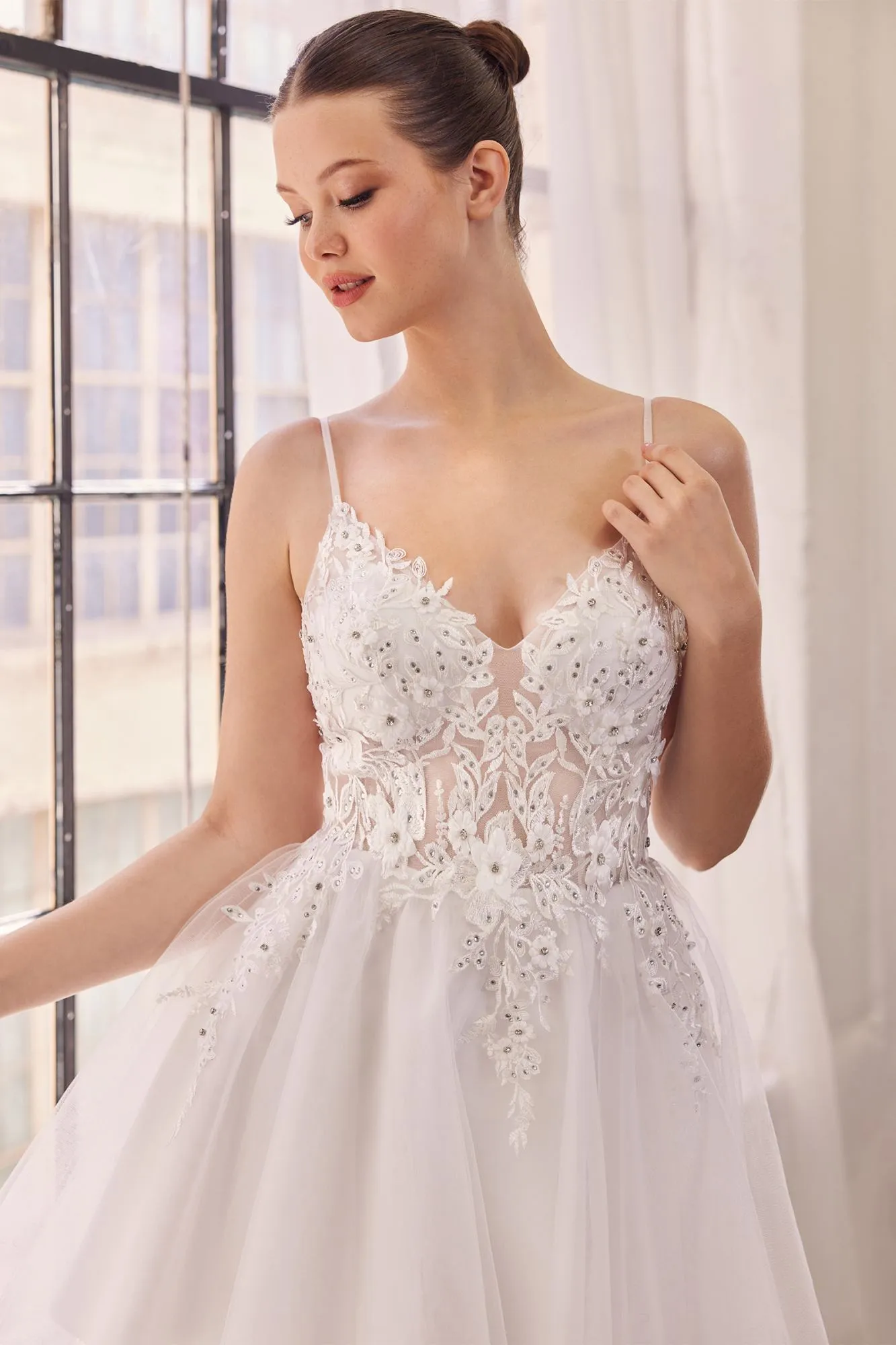 Ladivine SF047 Lace Bodice A-Line Layered Tulle Short Dress