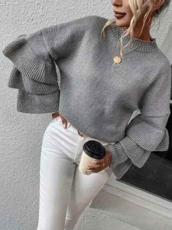 Lauri - stylish knit sweater with layers and bell sleeves