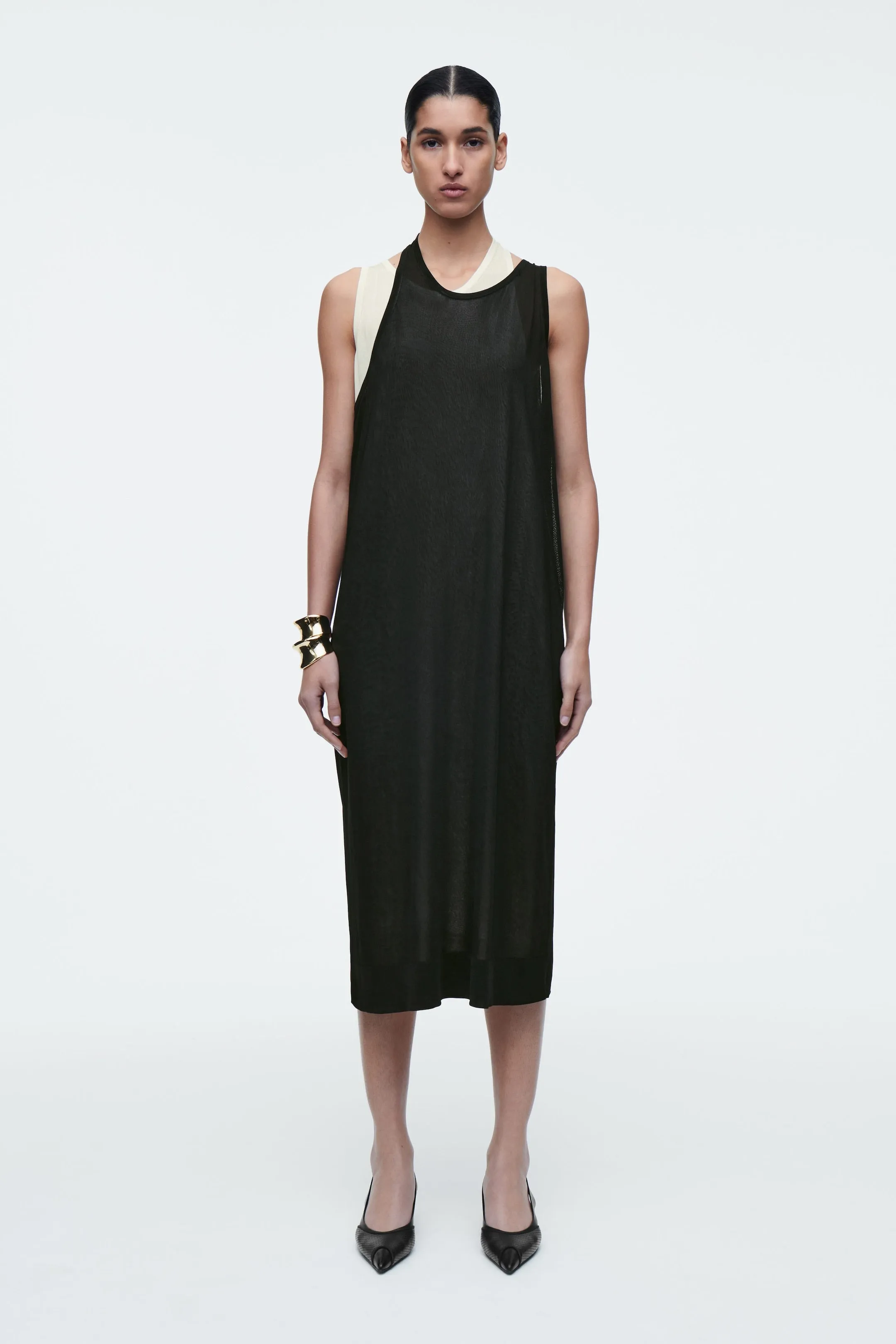 Layered knitted midi dress