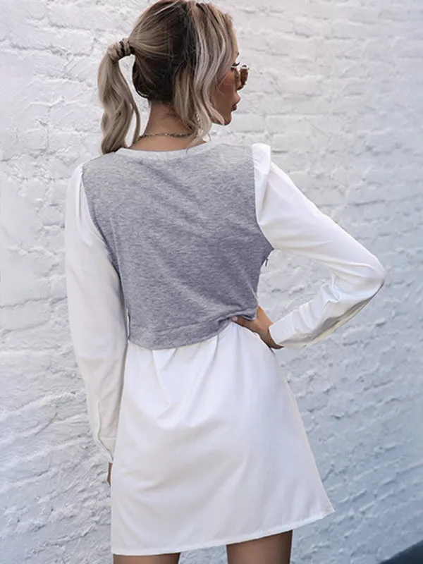 Layered Mini Dress with Button-Down Front and Long Sleeves