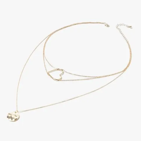 Layered Pendant Necklace Gold Tone 19"