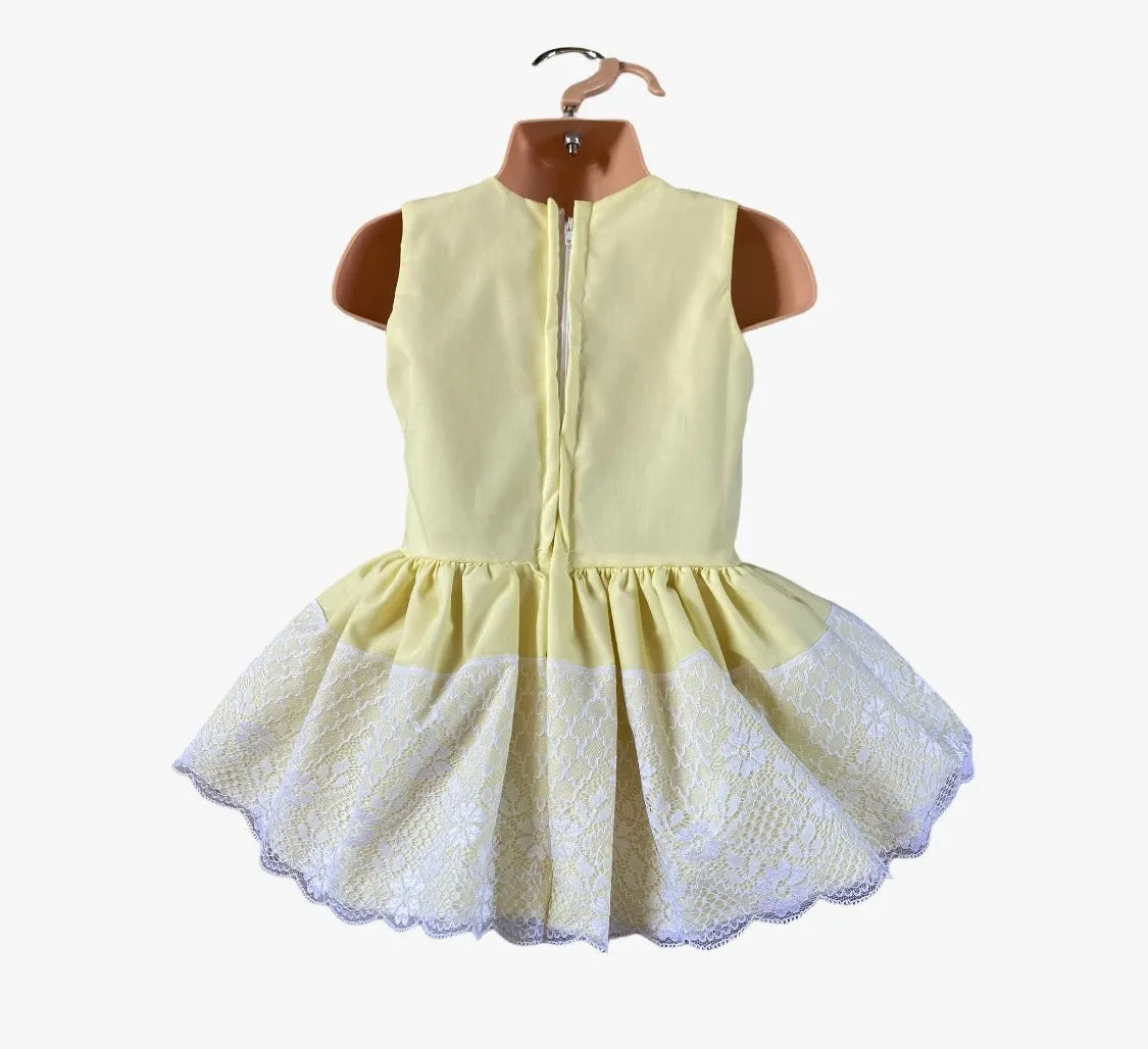 Lemon spanish style Dress with bow & Lace  trim