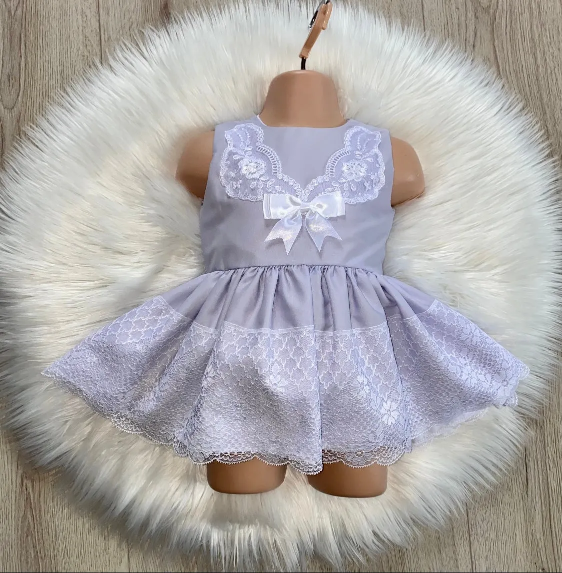 Lemon spanish style Dress with bow & Lace  trim