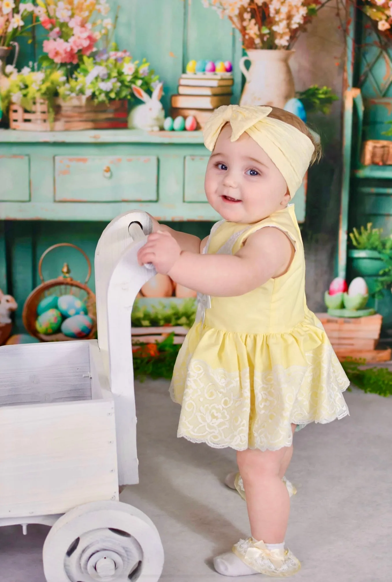 Lemon spanish style Dress with bow & Lace  trim