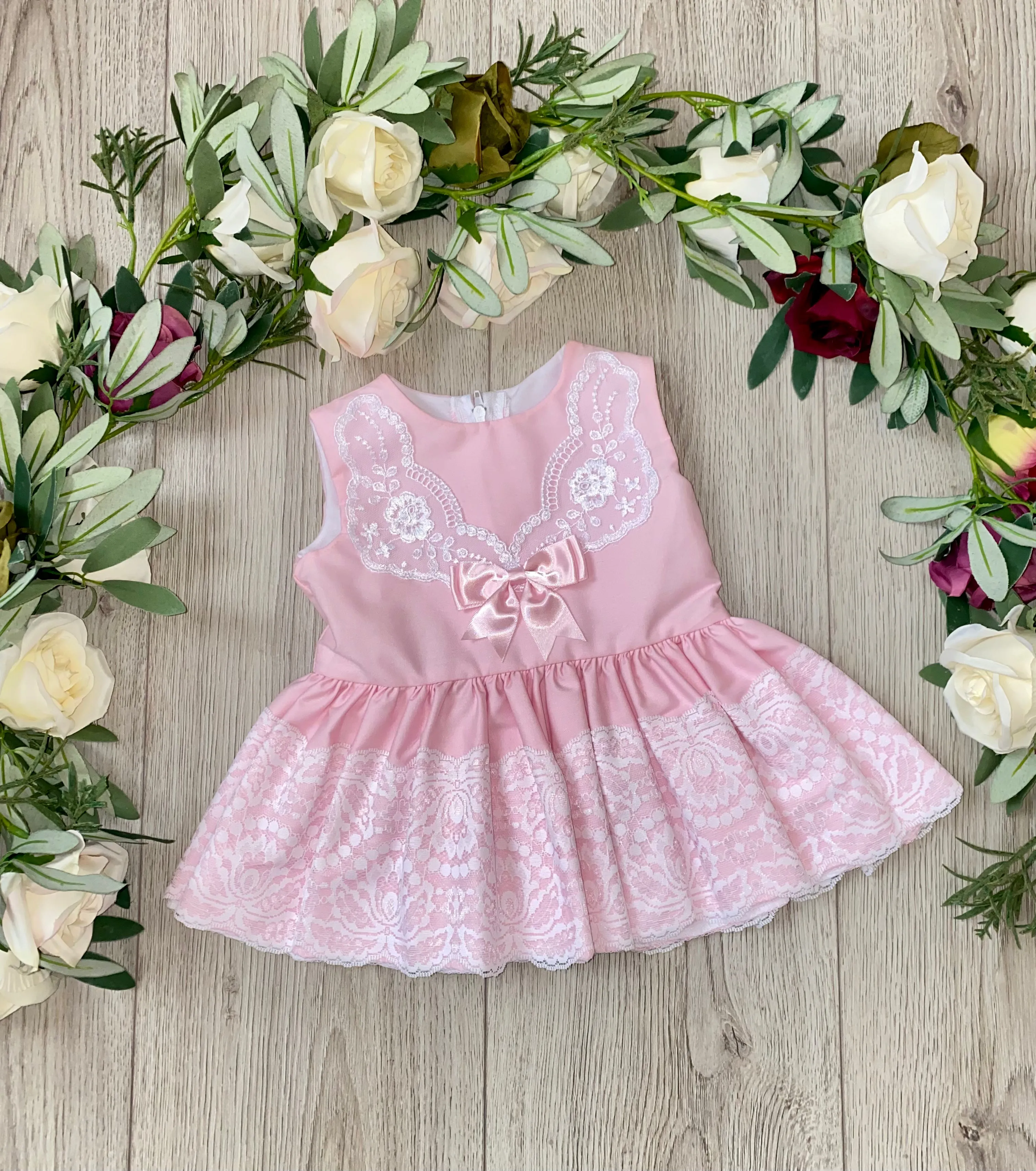 Lemon spanish style Dress with bow & Lace  trim
