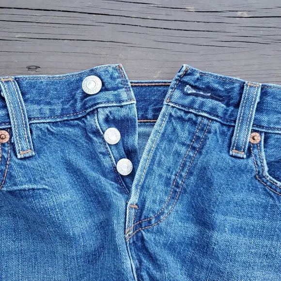 Levi's 501 Original Cutoff Superlow Low Rise Medium Wash Button Fly Booty Shorts