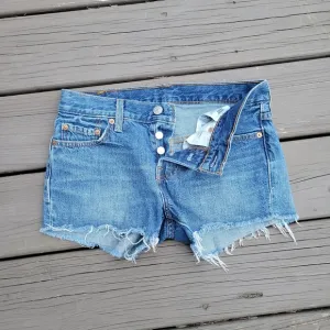 Levi's 501 Original Cutoff Superlow Low Rise Medium Wash Button Fly Booty Shorts