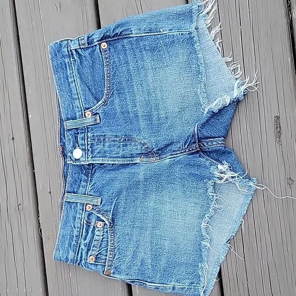 Levi's 501 Original Cutoff Superlow Low Rise Medium Wash Button Fly Booty Shorts
