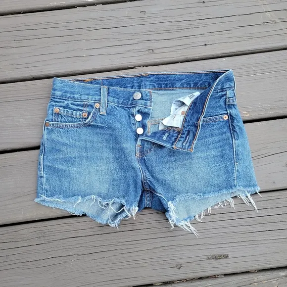 Levi's 501 Original Cutoff Superlow Low Rise Medium Wash Button Fly Booty Shorts