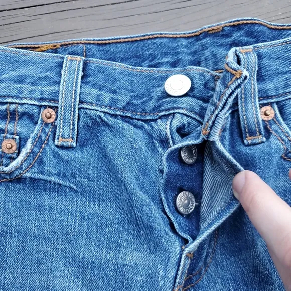Levi's 501 Original Cutoff Superlow Low Rise Medium Wash Button Fly Booty Shorts