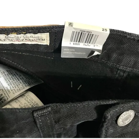 LEVI'S 501 Slouch Denim Jean Shorts Ripped Black Button Fly Raw Hem Sz 25 NWT