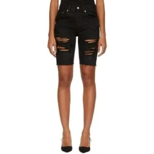 LEVI'S 501 Slouch Denim Jean Shorts Ripped Black Button Fly Raw Hem Sz 25 NWT