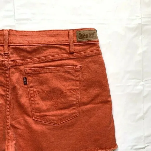 Levi's Cut Off Jean Denim Shorts Womens 16 (36) Stretch Distress Raw Hem Orange‎