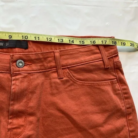 Levi's Cut Off Jean Denim Shorts Womens 16 (36) Stretch Distress Raw Hem Orange‎