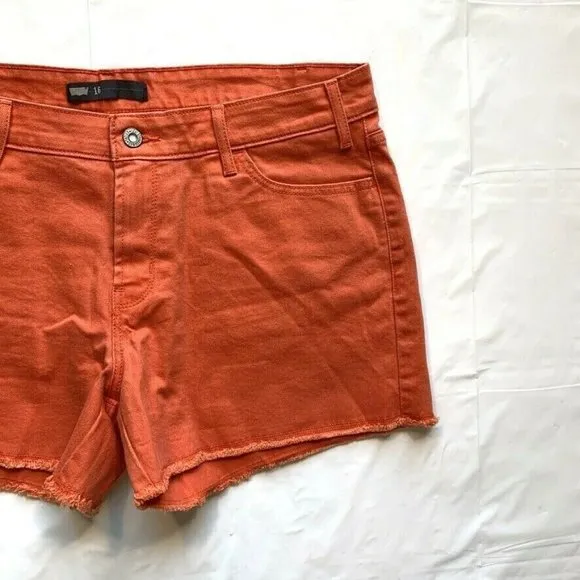 Levi's Cut Off Jean Denim Shorts Womens 16 (36) Stretch Distress Raw Hem Orange‎