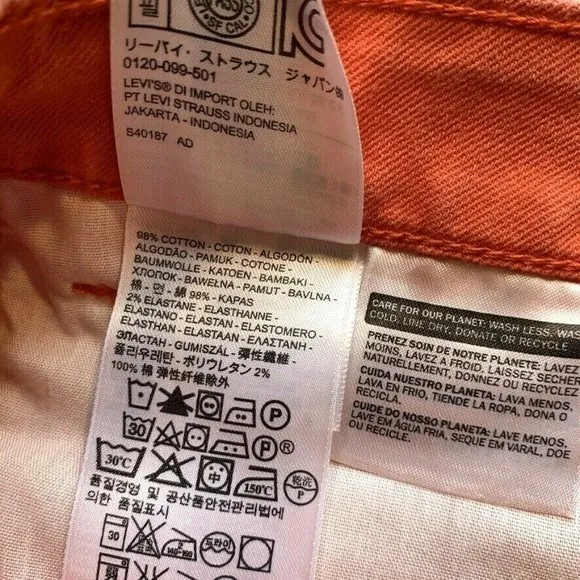 Levi's Cut Off Jean Denim Shorts Womens 16 (36) Stretch Distress Raw Hem Orange‎