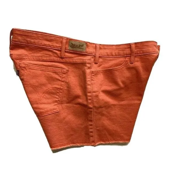 Levi's Cut Off Jean Denim Shorts Womens 16 (36) Stretch Distress Raw Hem Orange‎