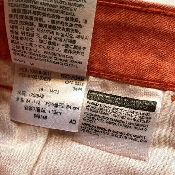Levi's Cut Off Jean Denim Shorts Womens 16 (36) Stretch Distress Raw Hem Orange‎