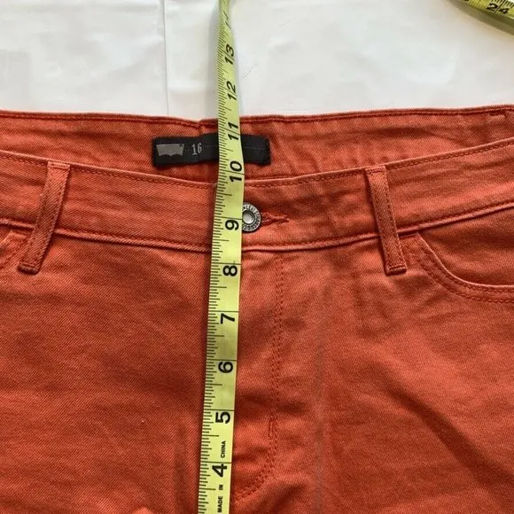 Levi's Cut Off Jean Denim Shorts Womens 16 (36) Stretch Distress Raw Hem Orange‎