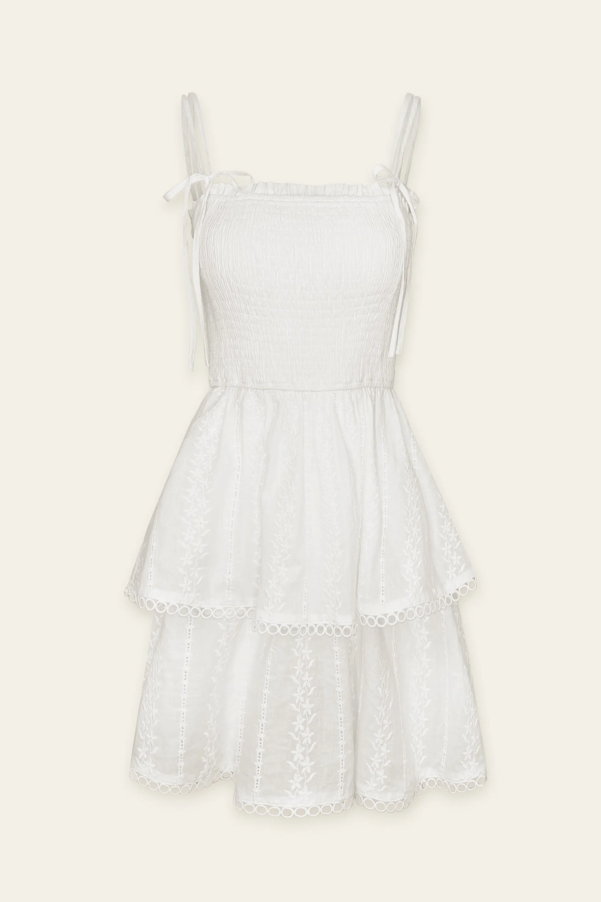 Lillian Eyelet Smocked And Layered Mini Dress