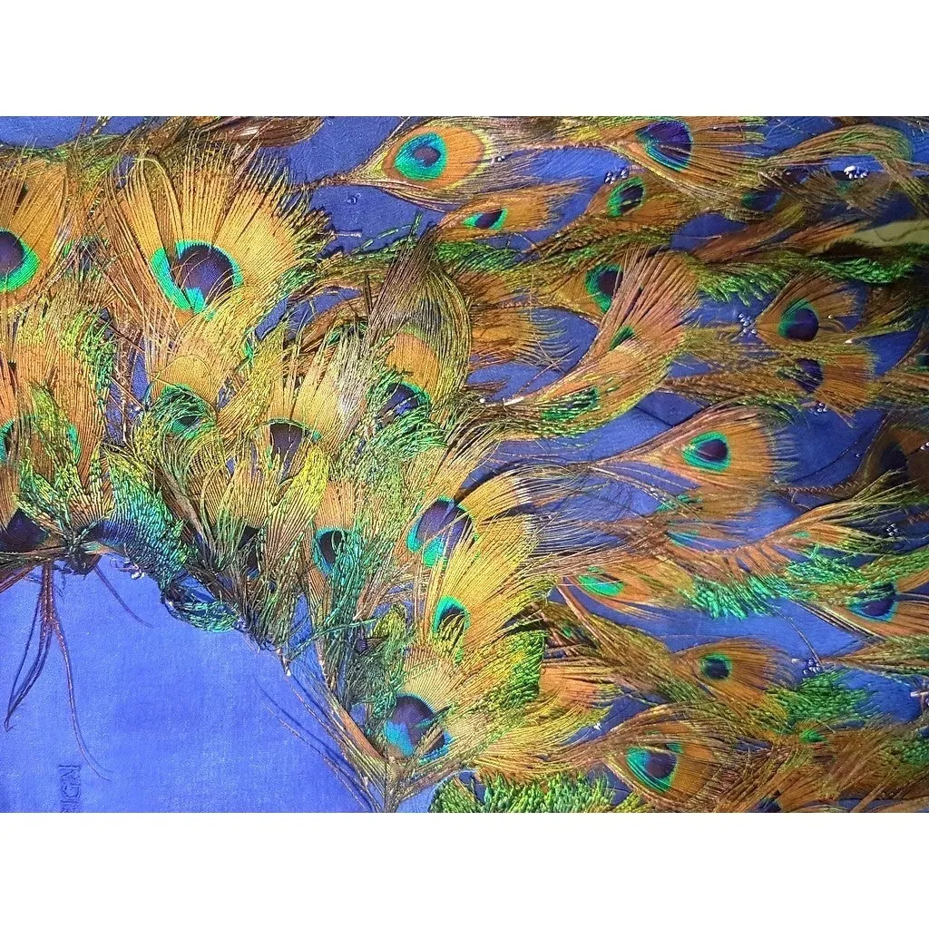 Liz Malraux Haute Couture Silk/Peacock Feathers Jacket Sz40