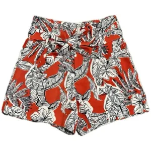 LUCY PARIS Orange/White/Black Tropical Print Belt Waist Shorts {Small}