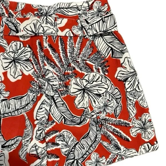 LUCY PARIS Orange/White/Black Tropical Print Belt Waist Shorts {Small}