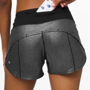 Lululemon Speed Up Short Long 4&quot; FoilLuminosity Print Black Silver/Black Size 4