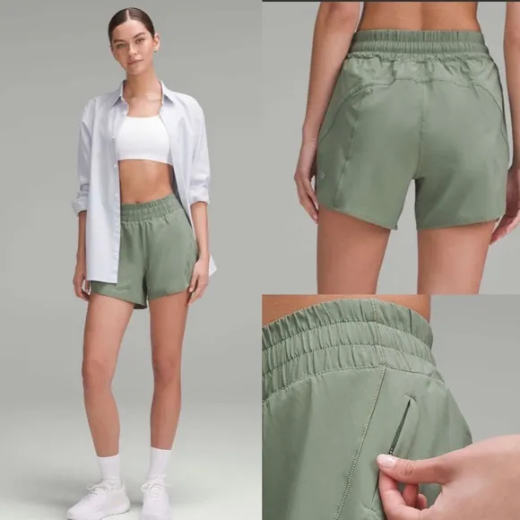 Lululemon Track That High-Rise Lined Short 5&quot;Grey Eucalyptus! NWT