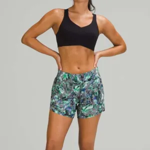 LULULEMON Track That Mid-Rise Short 5&quot; Rapid Flourish Blue Green Sz 4 {K18}