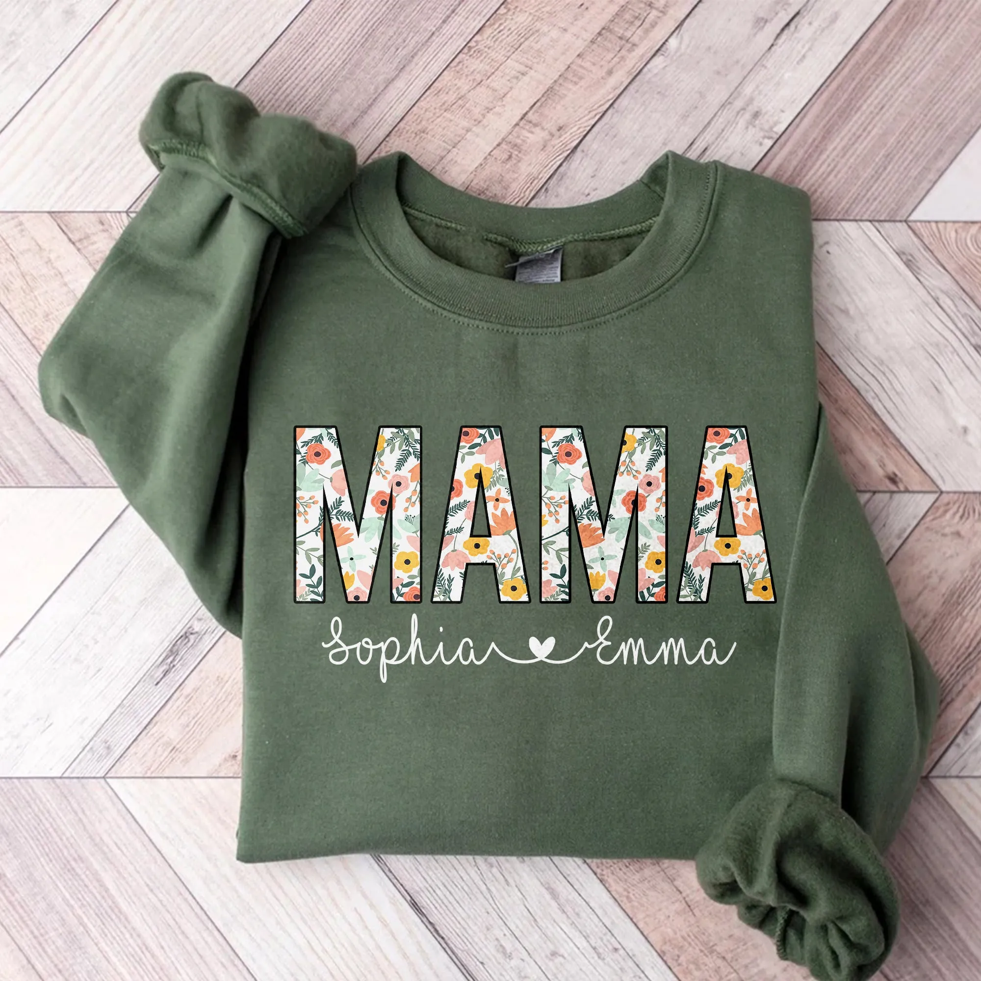 Mama Floral Sweatshirt, Personalized Mom Shirt With Kids Names, Gift For Mom, Mother's Day Shirt, Custom Kid's Names Mom Shirt, Retro Mama Shirt