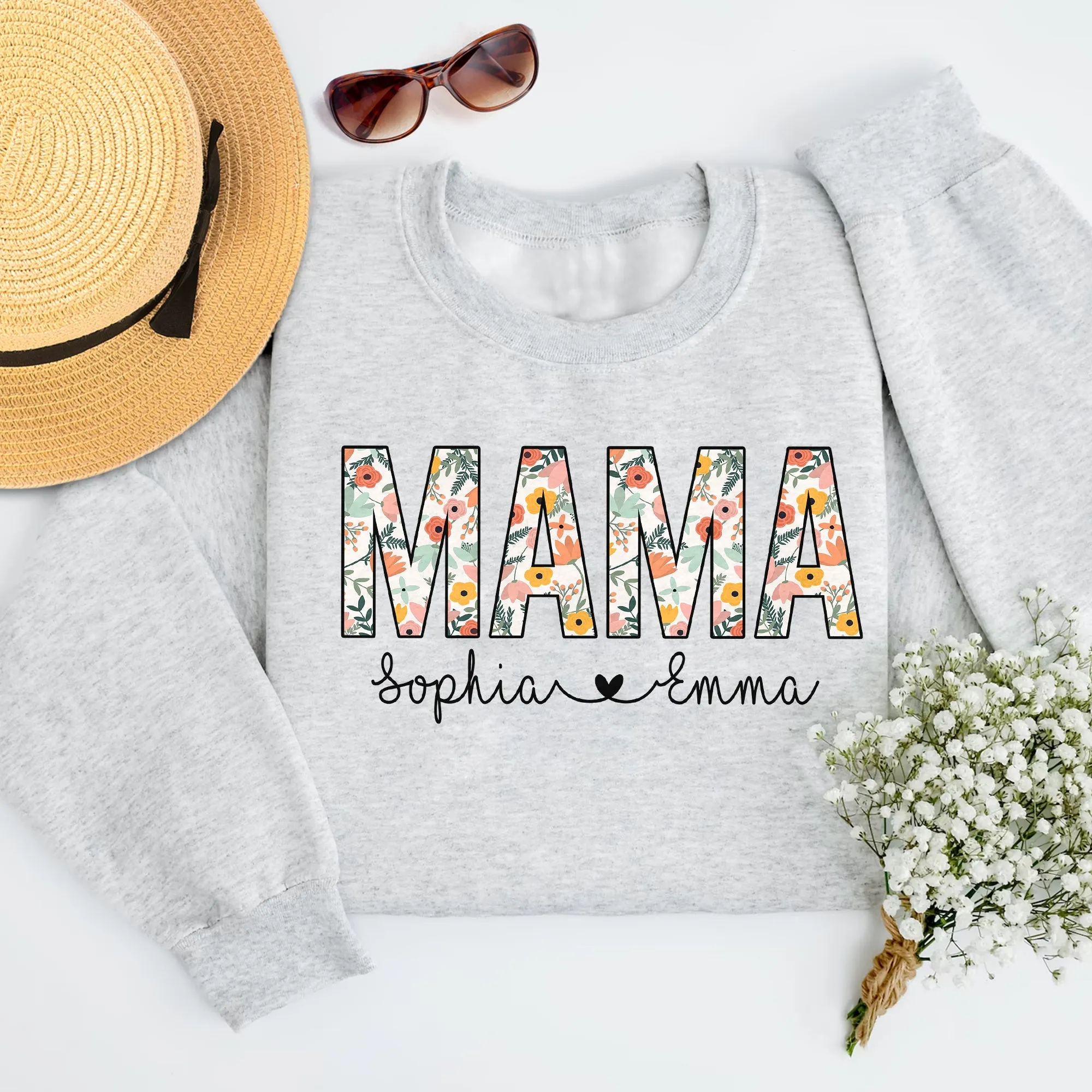 Mama Floral Sweatshirt, Personalized Mom Shirt With Kids Names, Gift For Mom, Mother's Day Shirt, Custom Kid's Names Mom Shirt, Retro Mama Shirt