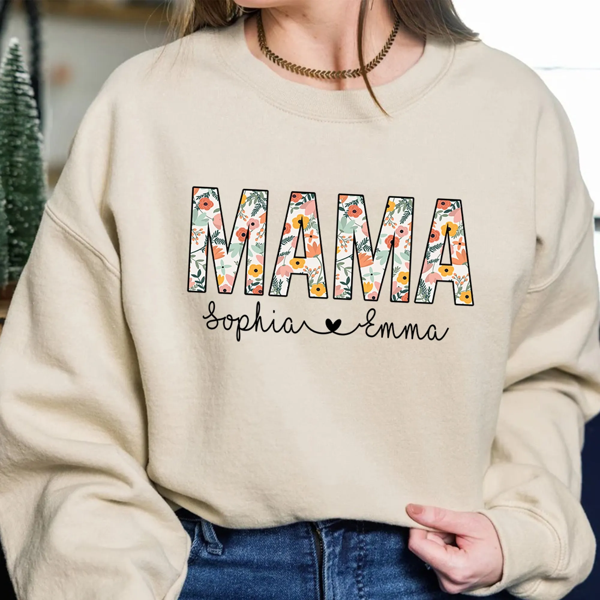 Mama Floral Sweatshirt, Personalized Mom Shirt With Kids Names, Gift For Mom, Mother's Day Shirt, Custom Kid's Names Mom Shirt, Retro Mama Shirt