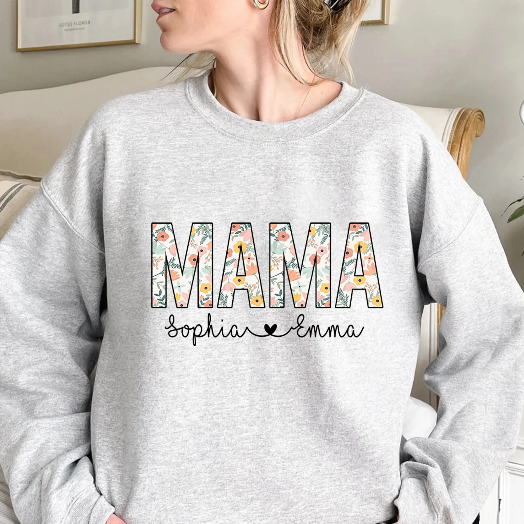 Mama Floral Sweatshirt, Personalized Mom Shirt With Kids Names, Gift For Mom, Mother's Day Shirt, Custom Kid's Names Mom Shirt, Retro Mama Shirt