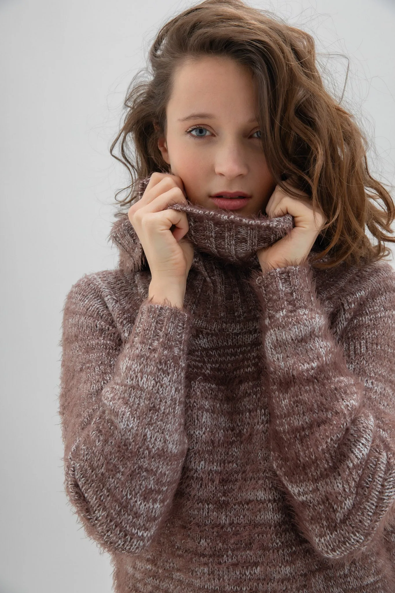 Marble Womens Fluffy Jumper- Brown