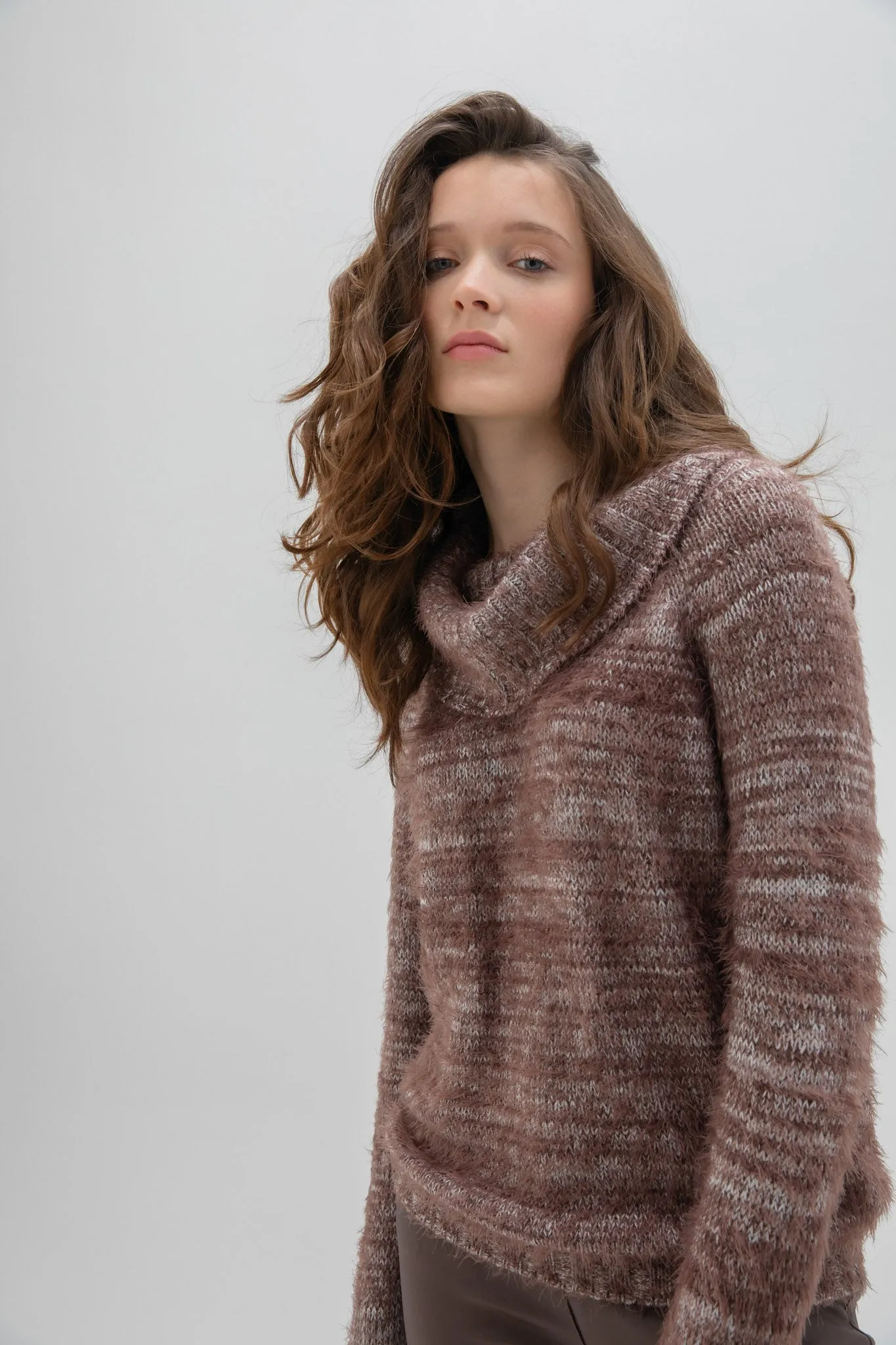 Marble Womens Fluffy Jumper- Brown