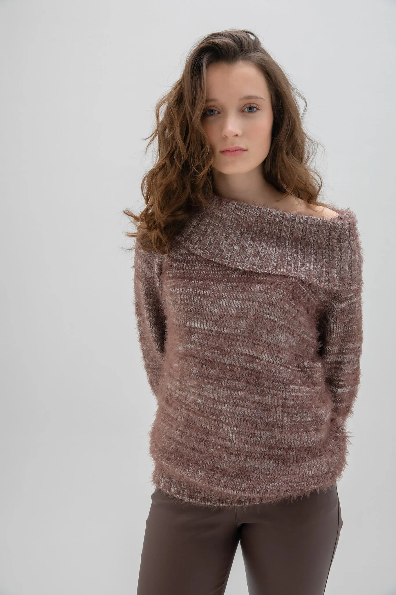 Marble Womens Fluffy Jumper- Brown