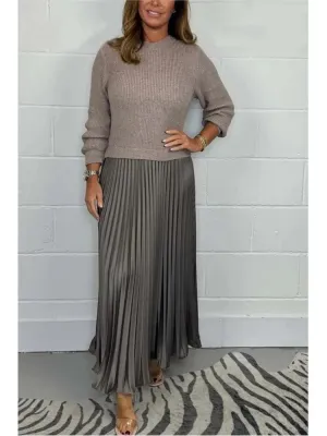 Mariana Fashion Knit Color Matching Long Sleeved  Dresses
