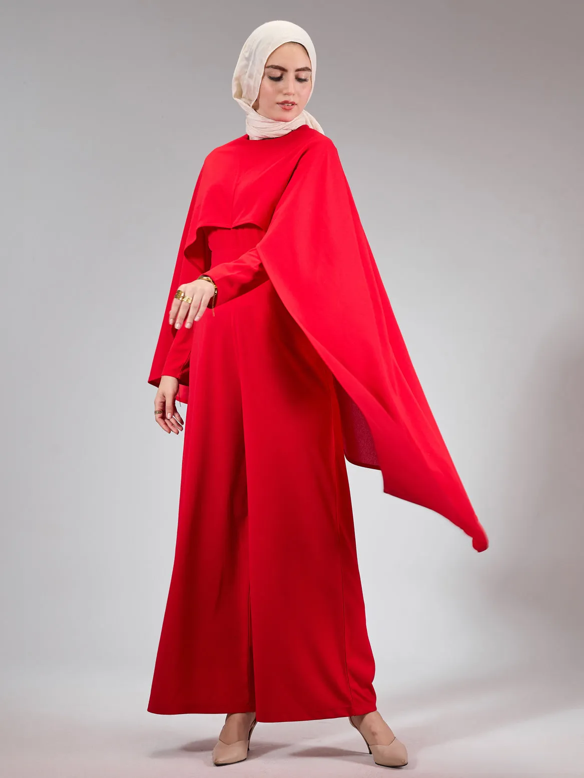 Masyaf Elysian Modesty Dress with Cape Detail in Radiant Red