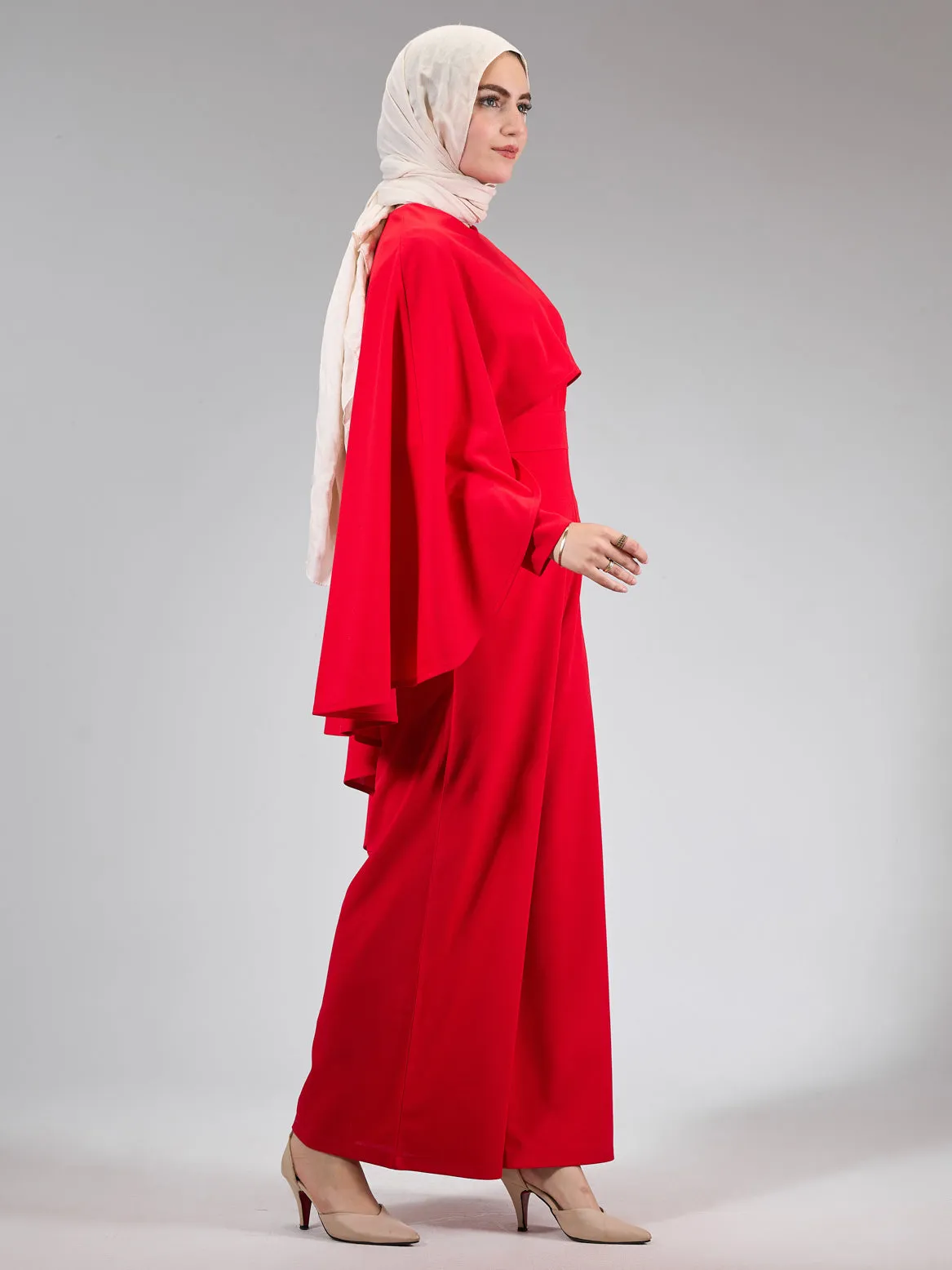 Masyaf Elysian Modesty Dress with Cape Detail in Radiant Red