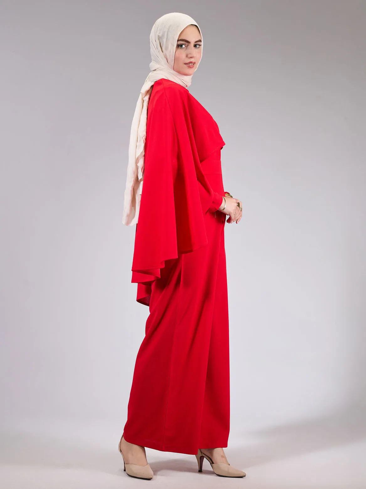 Masyaf Elysian Modesty Dress with Cape Detail in Radiant Red