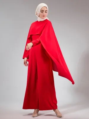 Masyaf Elysian Modesty Dress with Cape Detail in Radiant Red