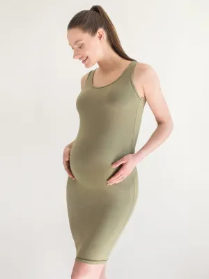 MATERNITY SOFT STRETCH SLEEVELESS MIDI DRESS, SAGE
